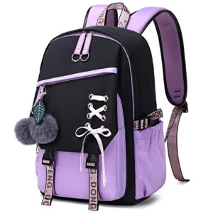 fengdong teenage girls bookbag school backpack children casual daypack schoolbag for teens black purple