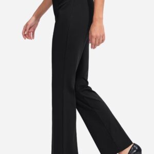 Rammus Womens Straight Leg Casual Pants with Zipper Pockets Stretch Dress Work Pants for Women Business Office Slacks Black