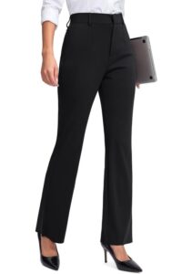 rammus womens straight leg casual pants with zipper pockets stretch dress work pants for women business office slacks black
