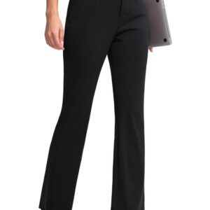 Rammus Womens Straight Leg Casual Pants with Zipper Pockets Stretch Dress Work Pants for Women Business Office Slacks Black