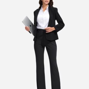 Rammus Womens Straight Leg Casual Pants with Zipper Pockets Stretch Dress Work Pants for Women Business Office Slacks Black