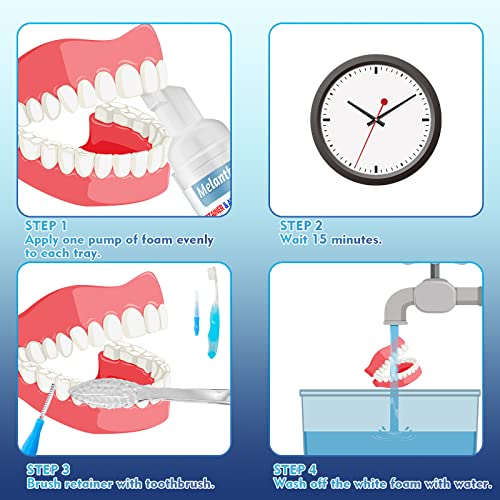 Melanther Retainer Cleaner with Toothbrush - Braces/Aligner Cleaner Whitening Foam for ClearCorrect, Essix, Vivera & Hawley Trays/Aligners, Denture Cleaner & Fights Bad Breath (60 ml)