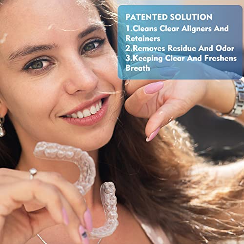 Melanther Retainer Cleaner with Toothbrush - Braces/Aligner Cleaner Whitening Foam for ClearCorrect, Essix, Vivera & Hawley Trays/Aligners, Denture Cleaner & Fights Bad Breath (60 ml)