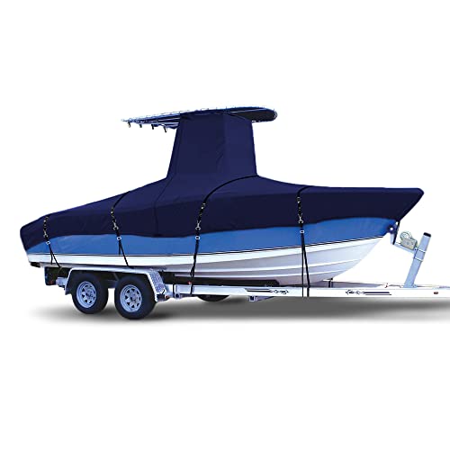 zenicham 900D Marine Grade Fade and Tear Resistant Trailerable T-Top Boat Cover，Heavy-Duty Waterproof and UV-Proof TTOP Boat Storage Cover with Windproof Metal Buckle Straps Fit 20ft-22ft L(Navy)