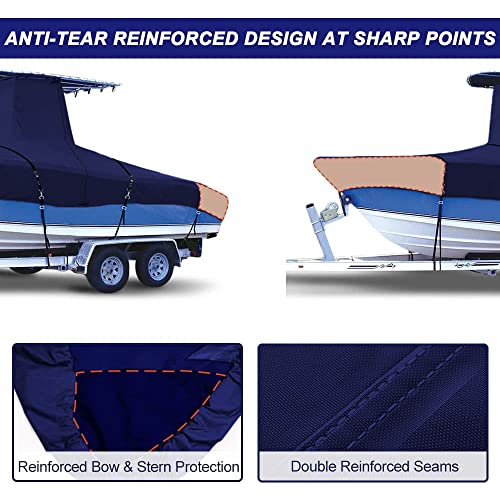 zenicham 900D Marine Grade Fade and Tear Resistant Trailerable T-Top Boat Cover，Heavy-Duty Waterproof and UV-Proof TTOP Boat Storage Cover with Windproof Metal Buckle Straps Fit 20ft-22ft L(Navy)