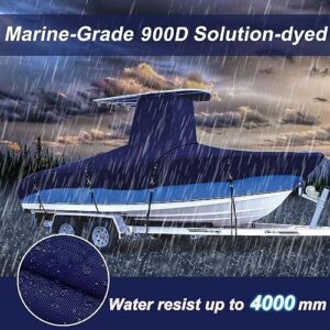 zenicham 900D Marine Grade Fade and Tear Resistant Trailerable T-Top Boat Cover，Heavy-Duty Waterproof and UV-Proof TTOP Boat Storage Cover with Windproof Metal Buckle Straps Fit 20ft-22ft L(Navy)