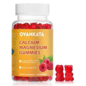 ovankata calcium magnesium gummies with high absorption 300mg calcium 51mg magnesium citrate, vitamin d3, support for bone, leg cramps & muscles relaxation, vegan, 60 gummies