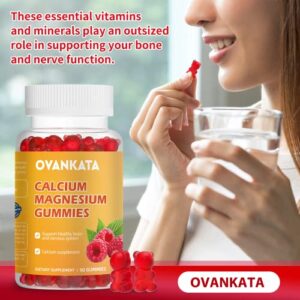 OVANKATA Calcium Magnesium Gummies with High Absorption 300mg Calcium 51mg Magnesium Citrate, Vitamin D3, Support for Bone, Leg Cramps & Muscles Relaxation, Vegan, 60 Gummies