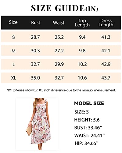 PRETTYGARDEN Women Summer Dresses 2023 Tie Strap Square Neck Smocked Ruffle Flowy Floral Print Boho Maxi Cocktail Dress(Floral Pink,X-Large)