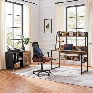 Yaheetech 47 in Modern Computer Desk with Power Outlets and 2 USB Ports, Home Office Study Writing Desk with Hutch and Bookshelf, Large Workstation Gaming Table with Charging Station, Rustic Brown