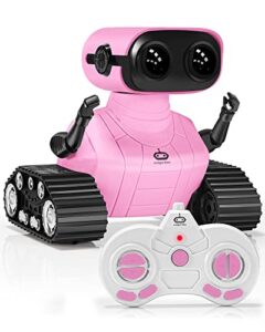robot toys, rechargeable rc robots for boys, rc robot toys for kids, kids toys with music and led eyes, 3+ years old boys/girls toys (pink)