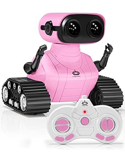 Robot Toys, Rechargeable RC Robots for Boys, RC Robot Toys for Kids, Kids Toys with Music and LED Eyes, 3+ Years Old Boys/Girls Toys (Pink)