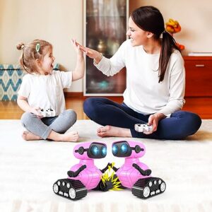 Robot Toys, Rechargeable RC Robots for Boys, RC Robot Toys for Kids, Kids Toys with Music and LED Eyes, 3+ Years Old Boys/Girls Toys (Pink)