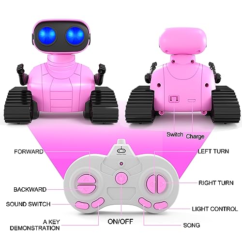 Robot Toys, Rechargeable RC Robots for Boys, RC Robot Toys for Kids, Kids Toys with Music and LED Eyes, 3+ Years Old Boys/Girls Toys (Pink)