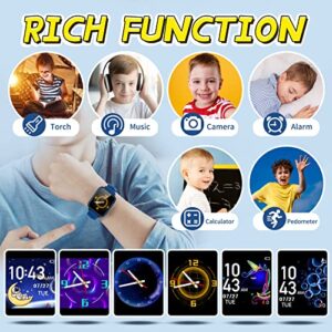 Vakzovy Kids Smart Watch Boys Girls Gifts for 3-12 Year Old, 24 Games HD Touch Screen Camera Video Music Pedometer Flashlight Alarm Clock Smart Watch for Kids Birthday Gifts for 6 7 8 9 Year Olds