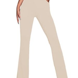 Avanova Women's Cutout High Waist Flare Leg Sexy Party Bootcut Long Pants Beige 05 X-Large