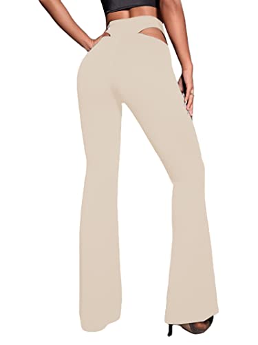 Avanova Women's Cutout High Waist Flare Leg Sexy Party Bootcut Long Pants Beige 05 X-Large