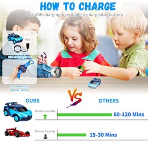 M&HONG Mini Remote Control Car Watch Toys, 2022 New 2.4 GHz Cartoon RC Watch Racing Car, USB Charging Remote Control Car, Cute Watch Car Toy Cartoon RC Car Gift for 3-12 Years Old Boys and Girls