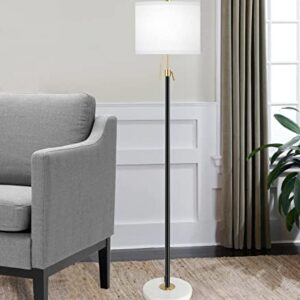 Floor Lamp for Living Room Adjustable Tall Standing Lamp, 3-Way Dimmable Floor Lamp for Bedroom Office, Black Gold Lamp with Marble Base and White Linen Shade, 6W 3000K LED Blub Included