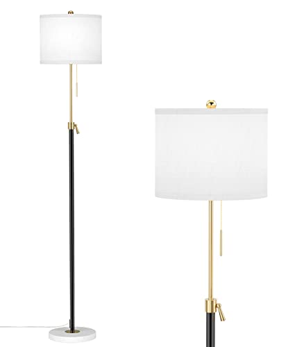 Floor Lamp for Living Room Adjustable Tall Standing Lamp, 3-Way Dimmable Floor Lamp for Bedroom Office, Black Gold Lamp with Marble Base and White Linen Shade, 6W 3000K LED Blub Included