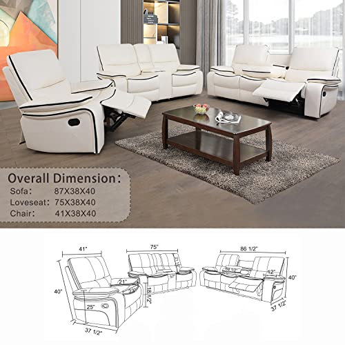 GEBADOL Living Room Furniture, Leather Recliner Chair, Manual Reclining Chair for Living Room/House/Bedroom/Office/Apartment, White/1 Piece