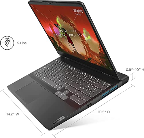 Lenovo IdeaPad 3 Gaming Laptop, NVIDIA GeForce RTX 3050, AMD Ryzen 5 6600H(Beat i5-12400F), 16GB DDR5 RAM, 1TB SSD, 15.6 Inch FHD Display, Wi-Fi, Windows 11 Home, Bundle with JAWFOAL