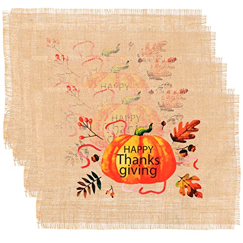 LUOZZY 4pcs Thanksgiving Home Dinner Decoration Jute Mats Pumpkin Table Mat Insulation Mats for Kitchen