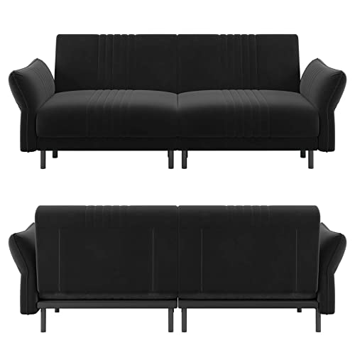 Belffin Velvet Futon Sofa Bed Convertible Futon Couch Split Back Upholstered Modern Sleeper Sofa Elegant Black