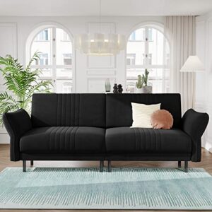 belffin velvet futon sofa bed convertible futon couch split back upholstered modern sleeper sofa elegant black