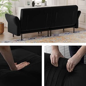 Belffin Velvet Futon Sofa Bed Convertible Futon Couch Split Back Upholstered Modern Sleeper Sofa Elegant Black