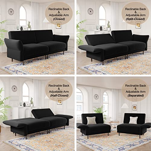 Belffin Velvet Futon Sofa Bed Convertible Futon Couch Split Back Upholstered Modern Sleeper Sofa Elegant Black