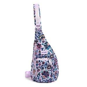 vera bradley women's recycled lighten up reactive mini sling backpack, cloud vine multi, one size