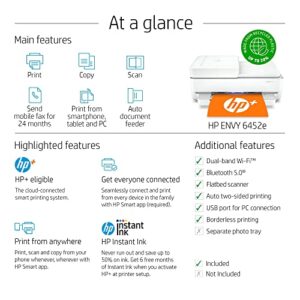 HP Envy 6452e Wireless Inkjet Color All-in-One Printer, Print Copy Scan, 35 Sheet ADF, 2-Side Printing, WiFi USB Connectivity, Instant Ink Ready, Home or Office Inkjet Printers, White (Renewed)