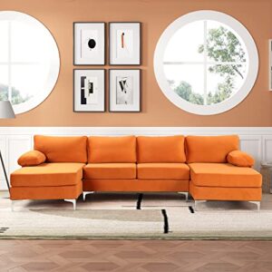 casa andreamilano modern large velvet fabric u-shape sectional sofa, double extra wide chaise lounge couch