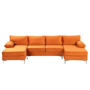 Casa AndreaMilano Modern Large Velvet Fabric U-Shape Sectional Sofa, Double Extra Wide Chaise Lounge Couch