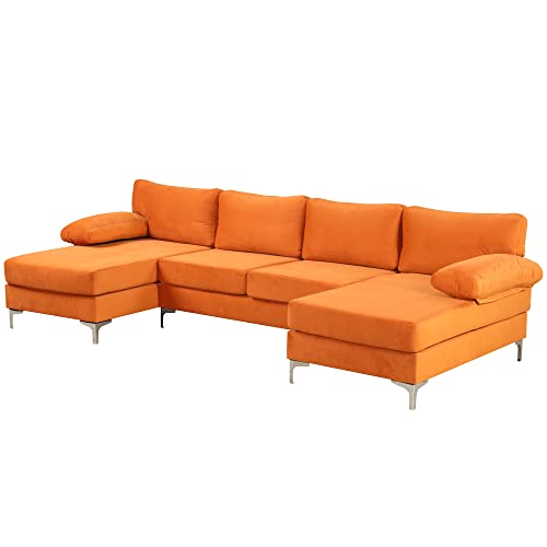 Casa AndreaMilano Modern Large Velvet Fabric U-Shape Sectional Sofa, Double Extra Wide Chaise Lounge Couch