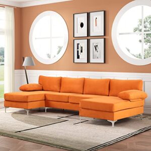 Casa AndreaMilano Modern Large Velvet Fabric U-Shape Sectional Sofa, Double Extra Wide Chaise Lounge Couch