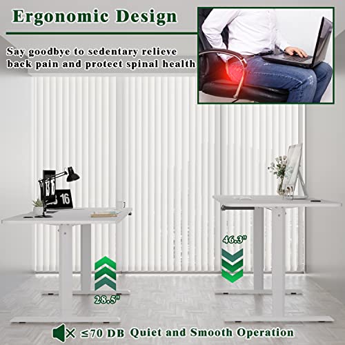 YESHOMY Electric Standing Desk Height Adjustable Table Ergonomic Home Office Workstation with Cup Holder and Headphone Hook, 55", White