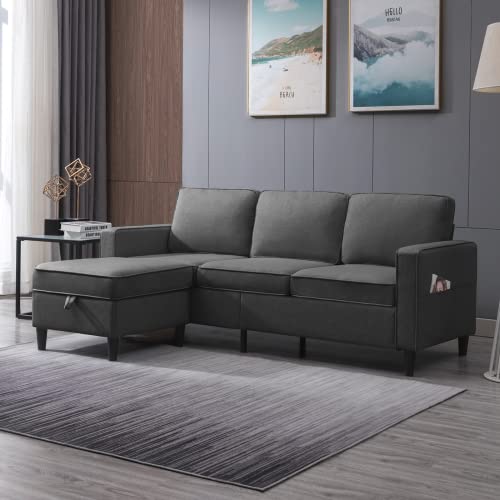 ZAFLY Convertible Modular L Shape Sofa with Storage Ottoman Sets 3-Seat Sectional Couch for Small Space Living Room Bedroom