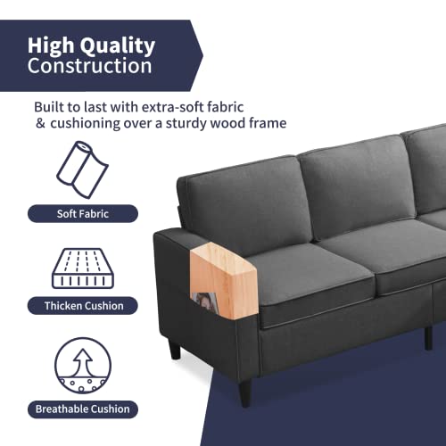 ZAFLY Convertible Modular L Shape Sofa with Storage Ottoman Sets 3-Seat Sectional Couch for Small Space Living Room Bedroom