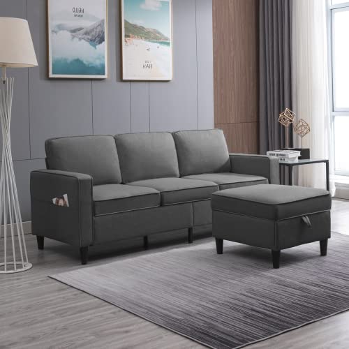 ZAFLY Convertible Modular L Shape Sofa with Storage Ottoman Sets 3-Seat Sectional Couch for Small Space Living Room Bedroom