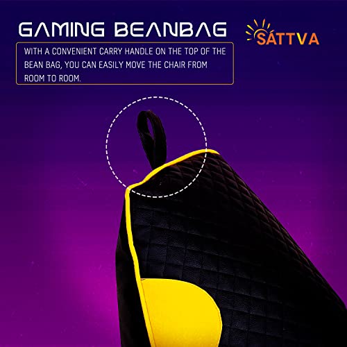 SATTVA 3.5Ft Faux Leather Gaming Bean Bag Chair for Adults - Big Bean Bag Covers Only (No Filling), Love Sack Bean Bag, Ultra Soft Zipper, for Dorm & Family Room_Black & Yellow