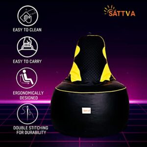 SATTVA 3.5Ft Faux Leather Gaming Bean Bag Chair for Adults - Big Bean Bag Covers Only (No Filling), Love Sack Bean Bag, Ultra Soft Zipper, for Dorm & Family Room_Black & Yellow