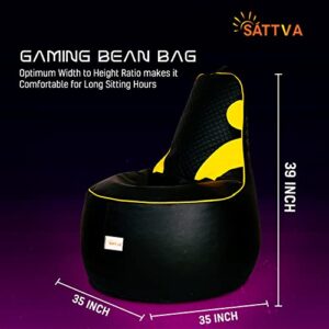 SATTVA 3.5Ft Faux Leather Gaming Bean Bag Chair for Adults - Big Bean Bag Covers Only (No Filling), Love Sack Bean Bag, Ultra Soft Zipper, for Dorm & Family Room_Black & Yellow