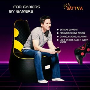 SATTVA 3.5Ft Faux Leather Gaming Bean Bag Chair for Adults - Big Bean Bag Covers Only (No Filling), Love Sack Bean Bag, Ultra Soft Zipper, for Dorm & Family Room_Black & Yellow