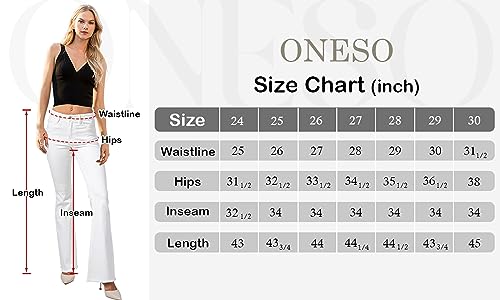 ONESO Flare Jeans for Women High Waist Raw Hem Bell Bottom Denim Pants White Jeans