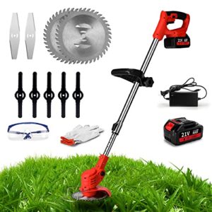 battery weed wacker with charger, 3-in-1 electric weed eater cordless, lightweight cordless grass trimmer tool with 3 types blades and 3ah rechargeable battery powered for garden yard…