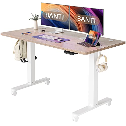 BANTI 55'' Standing Desk, Electric Stand up Height Adjustable Home Office Table, Sit Stand Desk with Splice Board, Maple