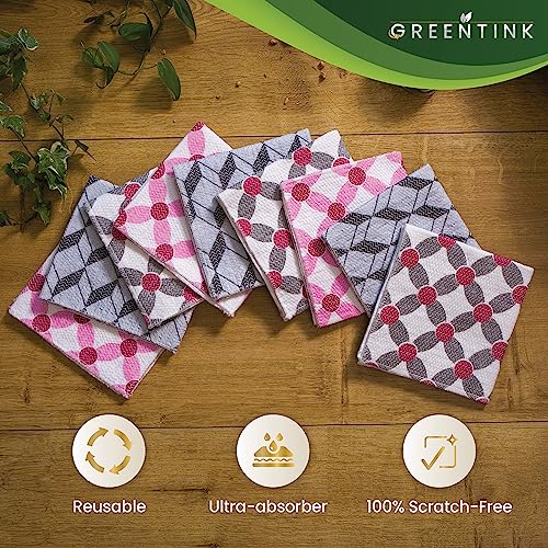 GREENTINK Eco-Friendly Reusable Dish Cloth Set – 10-Pk Multipurpose Kitchen Cleaning Cloth Made from Recycled Materials – Absorbent Dish Towels & Non-Scratch Cleaning Rags, 12x12 in.