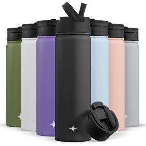 JoyJolt Triple Insulated Water Bottle with Straw Lid AND Flip Lid! 22oz Water Bottle, 12 Hour Hot/Cold Vacuum Insulated Stainless Steel Water Bottle. BPA-Free Leakproof Water Bottles - Thermos Bottle